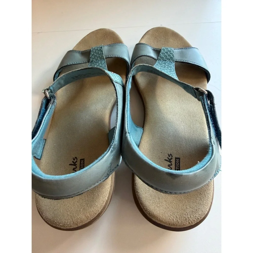 Clarks Collection Blue Leather Snakeskin Texture Slingback Sandals Womens 8.5 M
